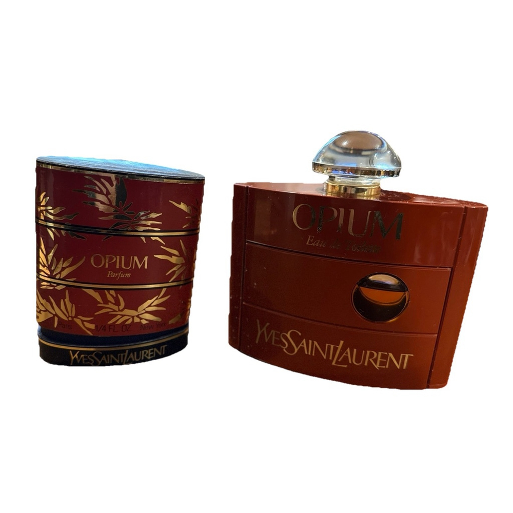 Set Of 2 Opium Yves Saint Laurent Vintage EDT Splash VTG Rare Barley Used